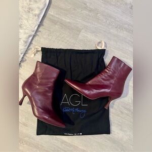 AGL Women's Burgundy Leather Ankle Boots